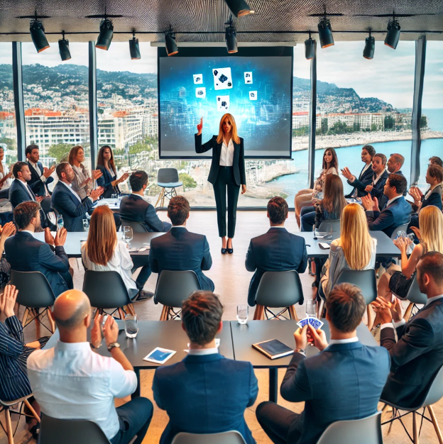Magicienne pour séminaire d’entreprise avec numéros de magie mentaliste et spectacle interactif à Nice 06 Alpes-Maritimes